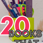 A green pencil holder appears under text that reads: 20 Books that Surprised Me