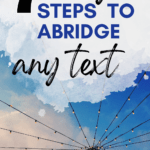 Twinkle lights reach toward a central post. This appears against a blue and white background. The text reads: Abridging Your First Text? Use these 7 Tips to Keep it Easy