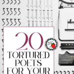 A deconstructed typewriter appears under text that reads: 20 Tortured Poets for Your High School English Classroom