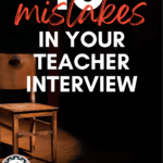 A wooden chair sits under a spotlight on an otherwise dark stage. This appears under text that reads: 10 Things You're Doing Wrong in Your Teacher Interview