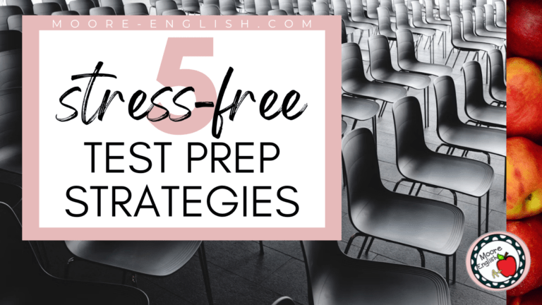 Chairs are lined up in a lecture hall. This image appears under text that reads: 5 Stress-Free Strategies to Prepare for Standardized Testing