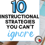 An image of a person with a clipboard appears under text that reads: 10 Effective Instructional Strategies You Can't Ignore in ELA