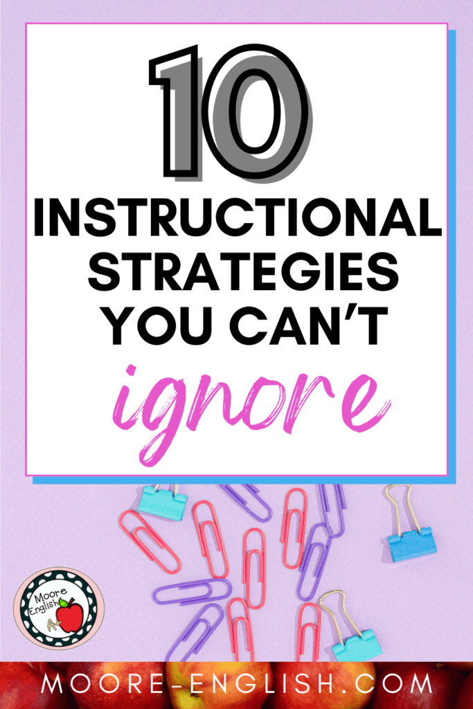 A desk flatlay appears under text that reads: 10 Effective Instructional Strategies You Can't Ignore in ELA