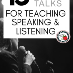 A person giving a speech appears under text that reads: 15 TED Talks for Teaching Speaking and Listening Skills