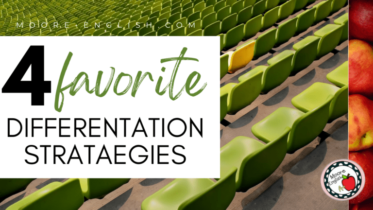 An image of all green stadium chairs (save one yellow one) appears under text that reads: My 4 Favorite Differentiation Strategies for High School