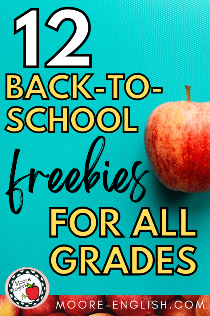 A red apple rests atop a teal background. This appears under text that reads: 12 Fun, Effortless Back-to-School Freebies for Any Age