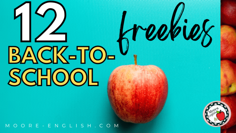 A red apple rests atop a teal background. This appears under text that reads: 12 Fun, Effortless Back-to-School Freebies for Any Age