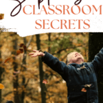 A young boy throws autumn leaves up in the air. This appears under text that reads: Teacher in September: 5 Inspiring and Unique Ideas