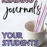 Colored pencils in a white mug appear under text that reads: 5 Choice Reading Journal Prompts for Quality Reflection