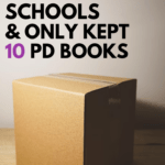 A cardboard moving box appears under text that reads: 10 PD Books I Love After 10 Years and Moving Schools