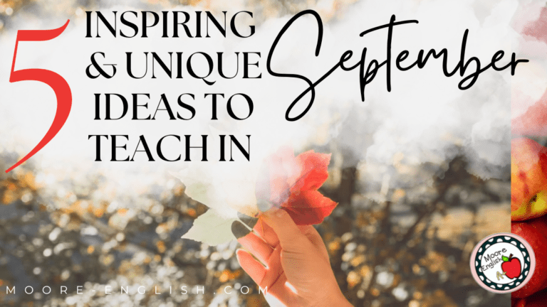 A woman holding autumnal leaves appears under text that reads: Teacher in September: 5 Inspiring and Unique Ideas