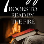 A crackling fire appears behind the text: 7 Cozy Books to Read by the Fireplace