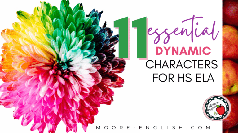 A multicolored flower appears under text that reads: 11 Dynamic Characters to Strengthen Your English Class