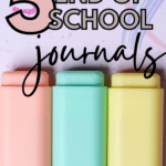 A pink, blue, and yellow pastel highlighter appear behind that reads: 5 Perfect End-of-the-Year Journals for HS English