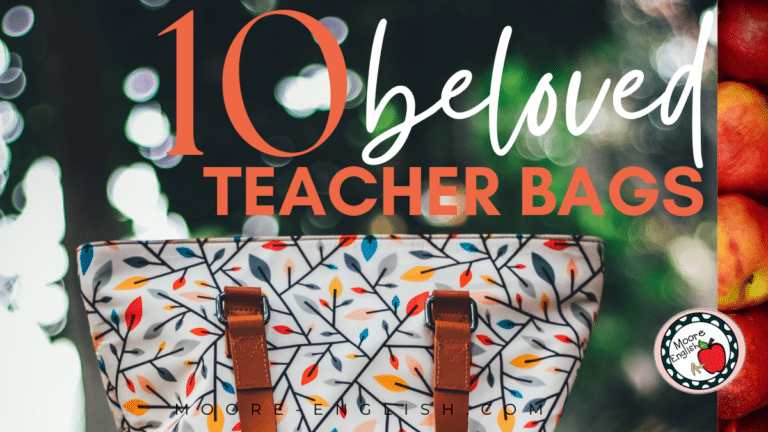 A white, orange, and teal satchel appears under text that reads: 10 Beloved and Reliable Teacher Bags for Every Occasion