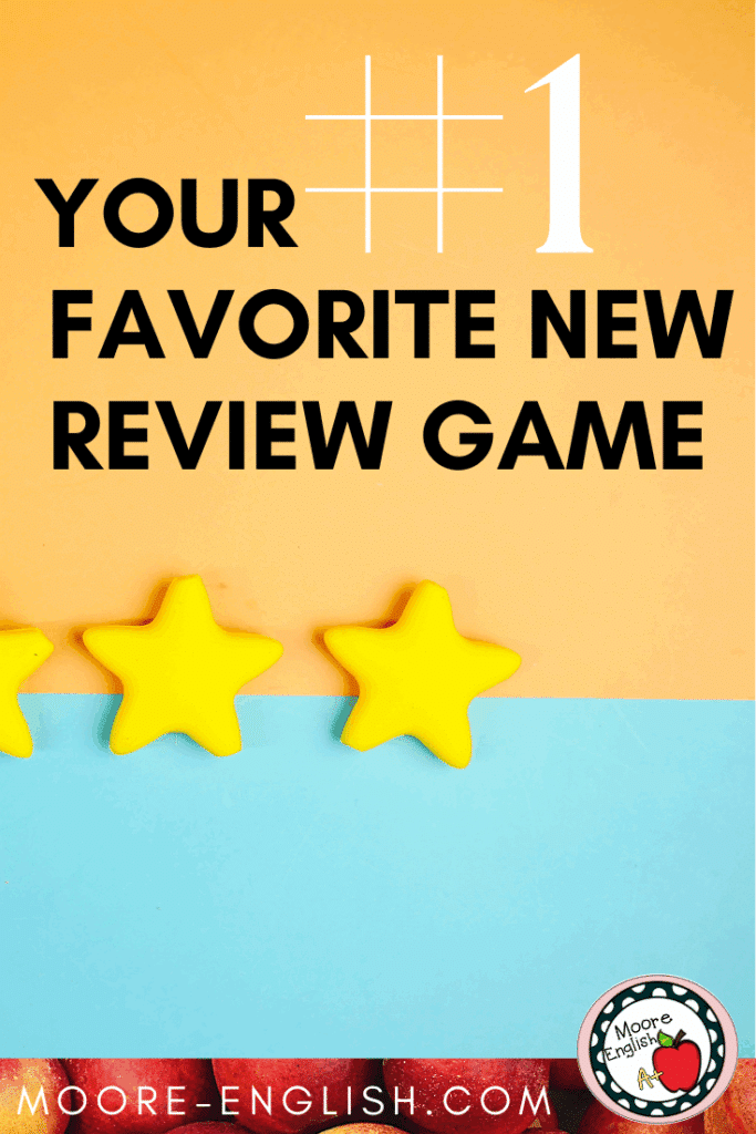 Five gold stars in a row appear on an orange and blue background. This appears under text that reads: Your #1 New Favorite Review Game: Fun for All Content Areas