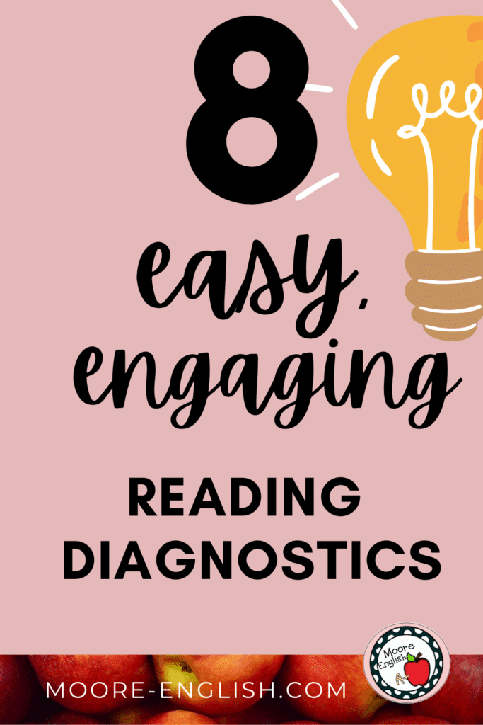 An illustration of a light bulb appears under text that reads: 8 Engaging and Easy Reading Diagnostics of High School ELA