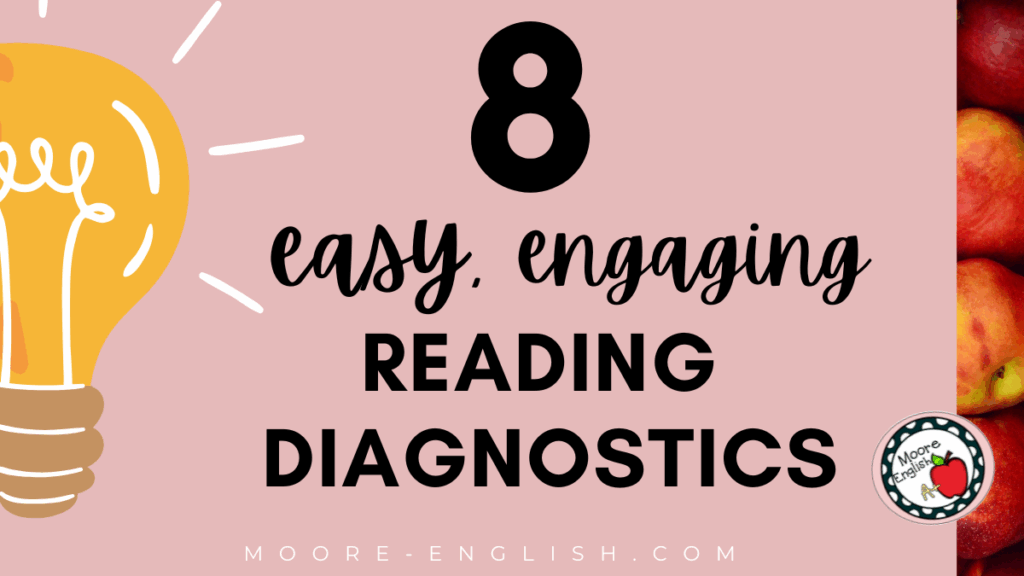 Current image: An illustration of a light bulb appears under text that reads: 8 Engaging and Easy Reading Diagnostics of High School ELA