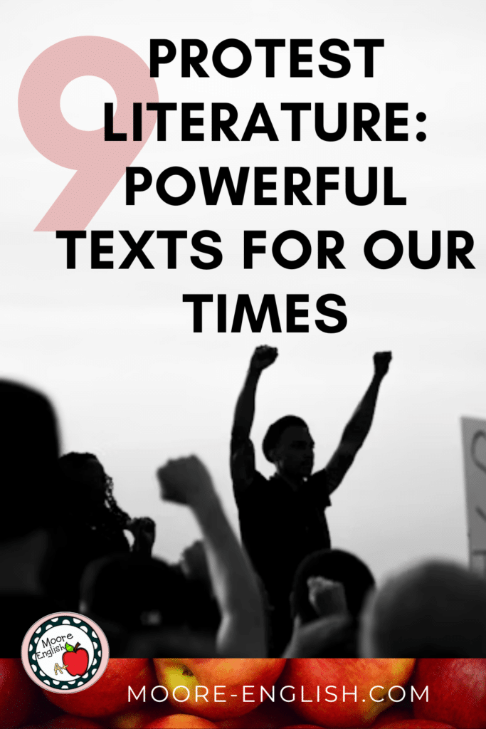 A silhouette of a protestor appears under text that reads: Protest Literature: 9 Powerful Texts for Our Times