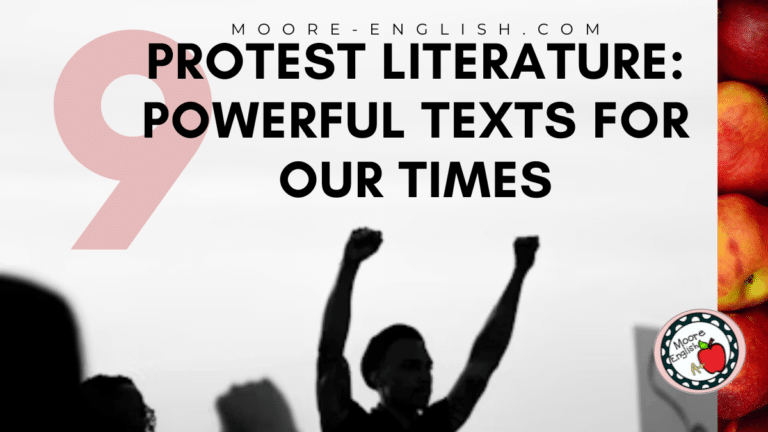 A silhouette of a protestor appears under text that reads: Protest Literature: 9 Powerful Texts for Our Times