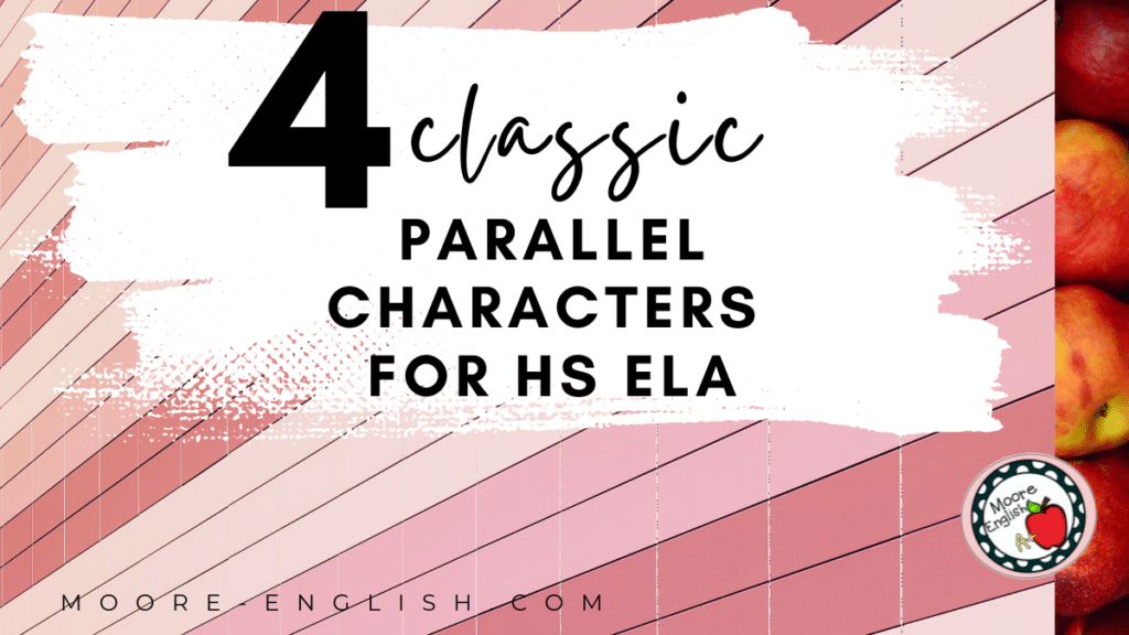 Current image: Pink parallel lines appear under text that reads: My 4 Favorite, Essential Parallel Characters for HS ELA