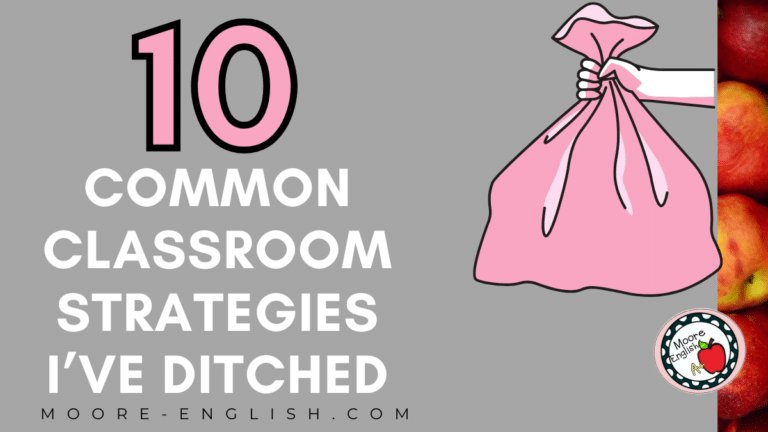 An illustration of a pink trash bag appears under text that reads: 10 Common Classroom Practices I’ve Finally Ditched