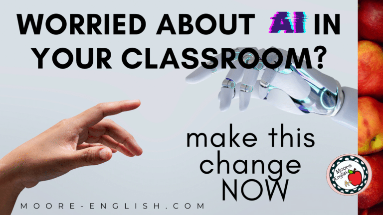 A robot hand reaches toward a human hand. This image appears under text that reads: Worried About AI in Your Classroom? 1 Common Syllabus Mistake to Avoid